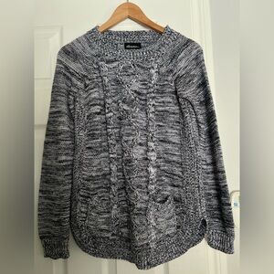 Black and White Cable Knit Sweater with pockets